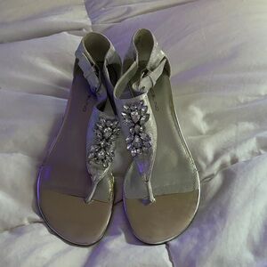 Elegant Silver Sandals with rhinestones size size women's 8 good condition.